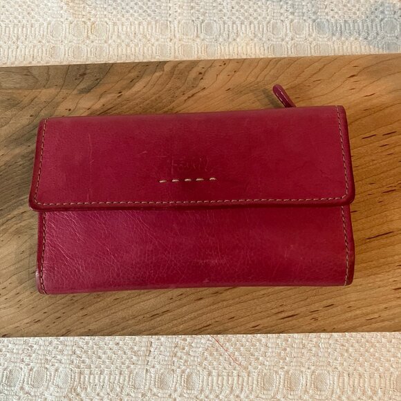 Fossil Genuine Leather Wallet Checkbook Clutch Organizer Raspberry Pink Women - Picture 1 of 9